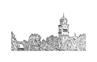 Print Building view with landmark of Piacenza İtalya 'da bir şehirdir. Vektörde elle çizilmiş çizim çizimi.