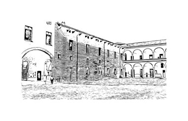 Print Building view with landmark of Piacenza İtalya 'da bir şehirdir. Vektörde elle çizilmiş çizim çizimi.