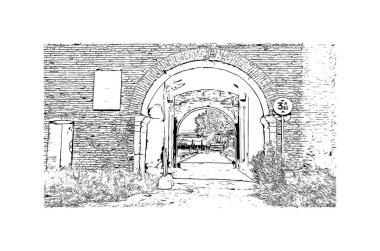 Print Building view with landmark of Piacenza İtalya 'da bir şehirdir. Vektörde elle çizilmiş çizim çizimi.