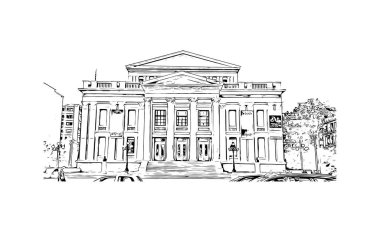  Pireas 'ın tarihi yapısına sahip bina, Yunanistan' ın kentidir. Vektörde elle çizilmiş çizim çizimi.