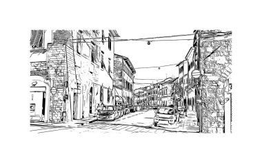 Print Building view with landmark of Pistoia İtalya 'da bir şehirdir. Vektörde elle çizilmiş çizim çizimi.
