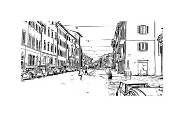 Print Building view with landmark of Pistoia İtalya 'da bir şehirdir. Vektörde elle çizilmiş çizim çizimi.