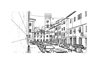 Print Building view with landmark of Pistoia İtalya 'da bir şehirdir. Vektörde elle çizilmiş çizim çizimi.