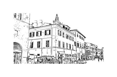 Print Building view with landmark of Pistoia İtalya 'da bir şehirdir. Vektörde elle çizilmiş çizim çizimi.