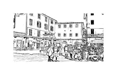 Print Building view with landmark of Pistoia İtalya 'da bir şehirdir. Vektörde elle çizilmiş çizim çizimi.