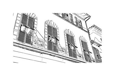 Print Building view with landmark of Pistoia İtalya 'da bir şehirdir. Vektörde elle çizilmiş çizim çizimi.