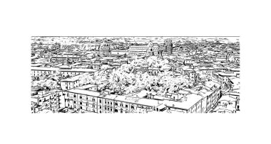 Print Building view with landmark of Pisa is a city in Italy. Hand drawn sketch illustration in vector.