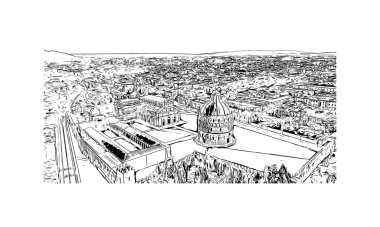 Print Building view with landmark of Pisa is a city in Italy. Hand drawn sketch illustration in vector.