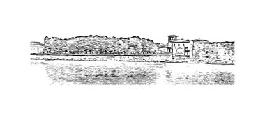 Print Building view with landmark of Pisa is a city in Italy. Hand drawn sketch illustration in vector.