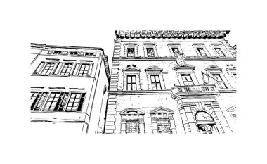 Print Building view with landmark of Pisa is a city in Italy. Hand drawn sketch illustration in vector.