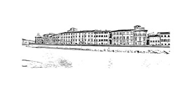 Print Building view with landmark of Pisa is a city in Italy. Hand drawn sketch illustration in vector.