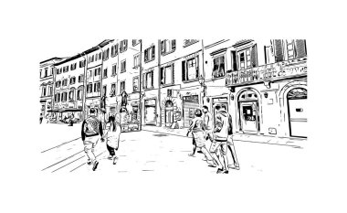 Print Building view with landmark of Pisa is a city in Italy. Hand drawn sketch illustration in vector.