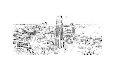 Print Building view with landmark of Pittsburgh is a city in western Pennsylvania. Hand drawn sketch illustration in vector.