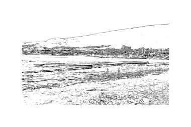 Playa de las Americas 'ın simgesi olan Print Building View, İspanya' nın en lüks tatil yeridir. El çizimi çizim 