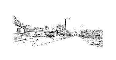 Print Building view with landmark of Pompano is the city in Florida. Vektörde elle çizilmiş çizim çizimi.