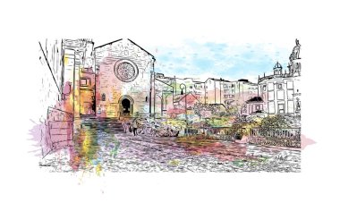 Pontevedra 'nın dönüm noktası olan Print Building Manzarası Jacksonville' deki plajdır. Vektör içinde el çizimi çizimi resimli suluboya sıçrama.