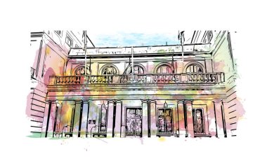 Pontevedra 'nın dönüm noktası olan Print Building Manzarası Jacksonville' deki plajdır. Vektörde elle çizilmiş resim ile suluboya sıçraması.