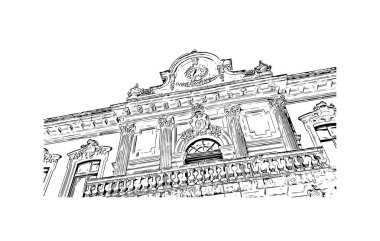 Pontevedra 'nın dönüm noktası olan Print Building Manzarası Jacksonville' deki plajdır. Vektörde elle çizilmiş çizim çizimi.