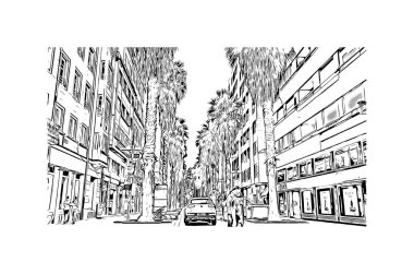 Pontevedra 'nın dönüm noktası olan Print Building Manzarası Jacksonville' deki plajdır. Vektörde elle çizilmiş çizim çizimi.