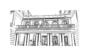 Pontevedra 'nın dönüm noktası olan Print Building Manzarası Jacksonville' deki plajdır. Vektörde elle çizilmiş çizim çizimi.