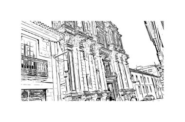 Pontevedra 'nın dönüm noktası olan Print Building Manzarası Jacksonville' deki plajdır. Vektörde elle çizilmiş çizim çizimi.