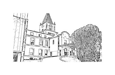 Pontevedra 'nın dönüm noktası olan Print Building Manzarası Jacksonville' deki plajdır. Vektörde elle çizilmiş çizim çizimi.