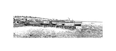 Print Building view with landmark of Port Angeles is the city in Washington State. Hand drawn sketch illustration in vector.