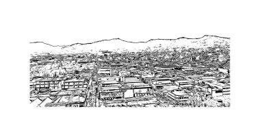 Print Building view with landmark of Port of Spain is the capital in Trinidad and Tobago. Hand drawn sketch illustration in vector.