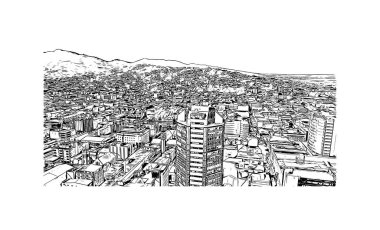 Print Building view with landmark of Port of Spain is the capital in Trinidad and Tobago. Hand drawn sketch illustration in vector.