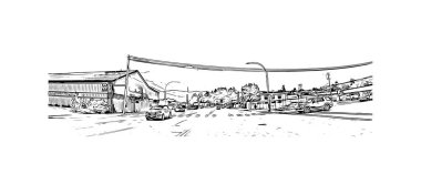 Print Building view with landmark of Port Alberni is the city in Canada. Hand drawn sketch illustration in vector. 