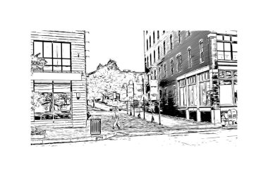 Print Building view with landmark of Portland is the city in Maine. Hand drawn sketch illustration in vector.