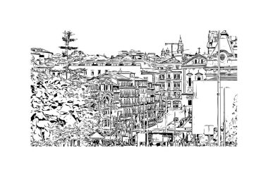 Print Building view with landmark of Porto is a coastal city in northwest Portugal. Hand drawn sketch illustration in vector.