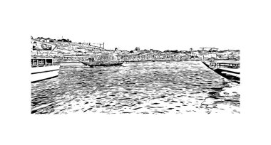 Print Building view with landmark of Porto is a coastal city in northwest Portugal. Hand drawn sketch illustration in vector.