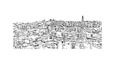 Print Building view with landmark of Porto is a coastal city in northwest Portugal. Hand drawn sketch illustration in vector.