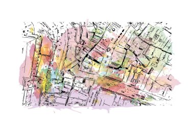 Print Building view with landmark of Porto is a coastal city in northwest Portugal. Watercolor splash with hand drawn sketch illustration in vector.