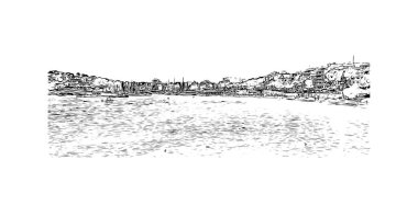 Print Building view with landmark of Porto Cristo is the town in  Spain. Hand drawn sketch illustration in vector.