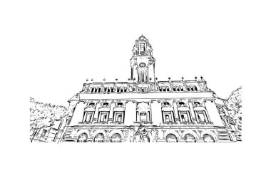 Print Building view with landmark of Porto Novo is the capital of Benin. Hand drawn sketch illustration in vector.