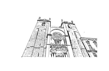 Print Building view with landmark of Porto Novo is the capital of Benin. Hand drawn sketch illustration in vector.