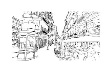 Print Building view with landmark of Porto Novo is the capital of Benin. Hand drawn sketch illustration in vector.