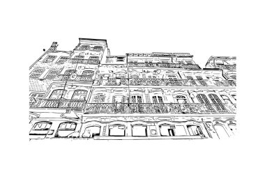 Print Building view with landmark of Porto Novo is the capital of Benin. Hand drawn sketch illustration in vector.