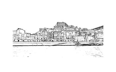 Print Building view with landmark of Porto Novo is the capital of Benin. Hand drawn sketch illustration in vector.