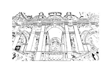 Print Building view with landmark of Porto Novo is the capital of Benin. Hand drawn sketch illustration in vector.