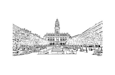 Print Building view with landmark of Porto Novo is the capital of Benin. Hand drawn sketch illustration in vector.