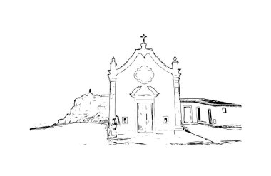 Print Building view with landmark of Porto Novo is the capital of Benin. Hand drawn sketch illustration in vector.