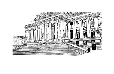 Print Building view with landmark of Portsmouth is the city in New Hampshire. Hand drawn sketch illustration in vector.