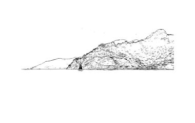 Print Building view with landmark of Positano is the village in Italy. Hand drawn sketch illustration in vector.