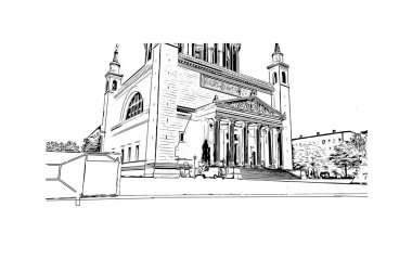Print Building view with landmark of Potsdam is the city in Germany. Hand drawn sketch illustration in vector.