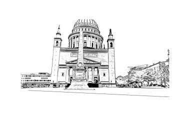 Print Building view with landmark of Potsdam is the city in Germany. Hand drawn sketch illustration in vector.