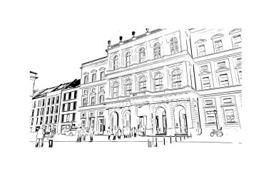 Print Building view with landmark of Potsdam is the city in Germany. Hand drawn sketch illustration in vector.