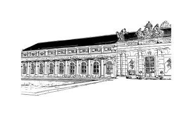 Print Building view with landmark of Potsdam is the city in Germany. Hand drawn sketch illustration in vector.